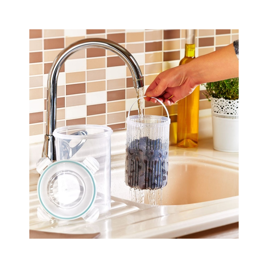 Харчовий контейнер Irak Plastik Fresh круглий 1,5 л з друшляком прозорий (5376) - фото 4 Харчовий контейнер Irak Plastik Fresh круглий 1,5 л з друшляком прозорий (5376) - фото 4