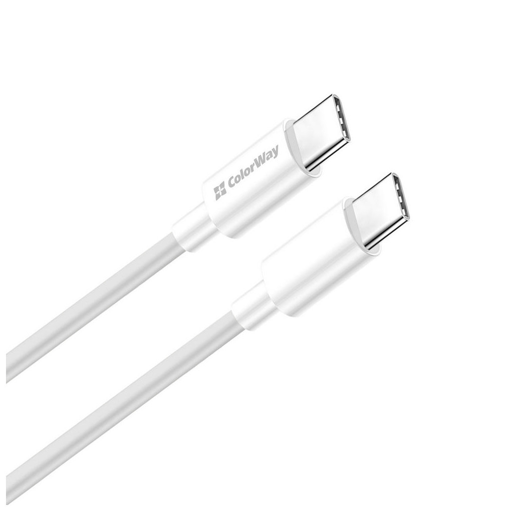Дата кабель USB-C to USB-C 1.0m 3A 60W white ColorWay (CW-CBPDCC055-WT) - фото 2 Дата кабель USB-C to USB-C 1.0m 3A 60W white ColorWay (CW-CBPDCC055-WT) - фото 2