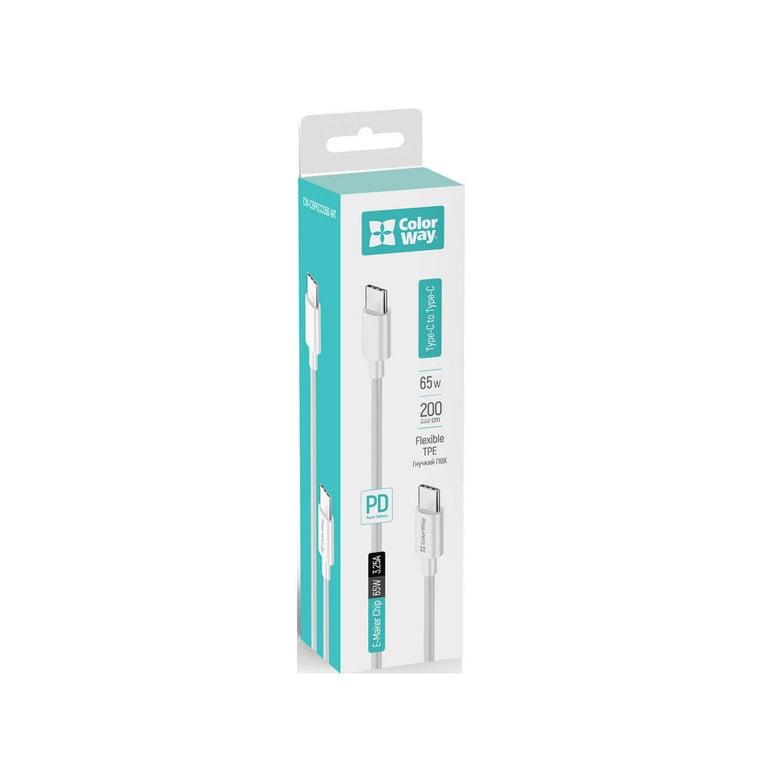 Дата кабель USB-C to USB-C 2.0m 3A 65W white ColorWay (CW-CBPDCC056-WT) - фото 6