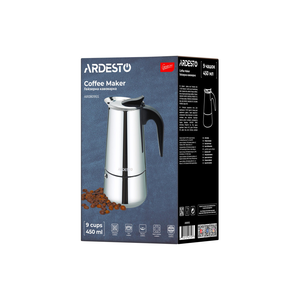 Гейзерна кавоварка Ardesto Gemini Apulia 9 чашок (AR0809SS) - фото 10 Гейзерна кавоварка Ardesto Gemini Apulia 9 чашок (AR0809SS) - фото 10