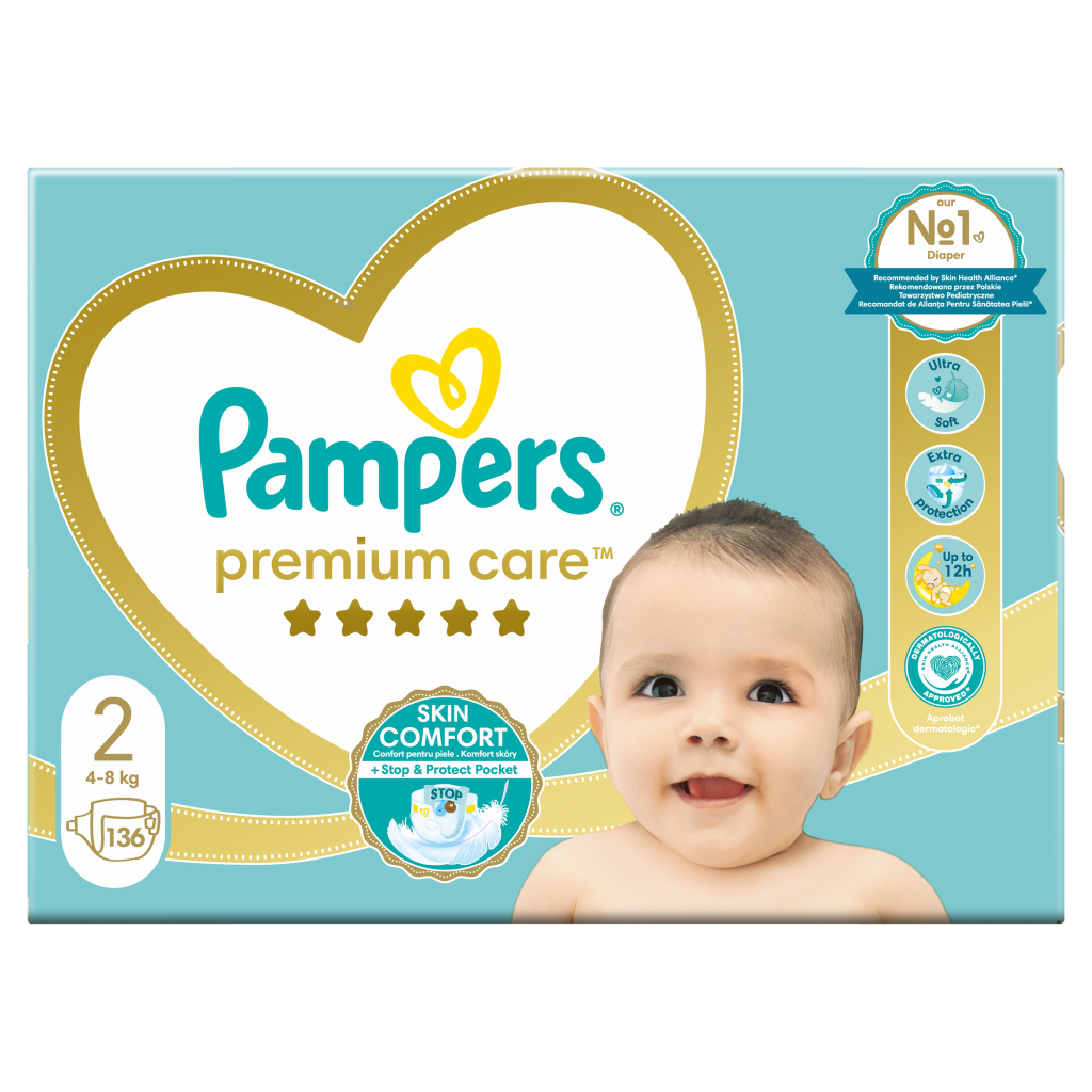 Підгузки Pampers Premium Care Розмір 2 (4-8 кг) 136 шт (8006540855812) - фото 2 Підгузки Pampers Premium Care Розмір 2 (4-8 кг) 136 шт (8006540855812) - фото 2