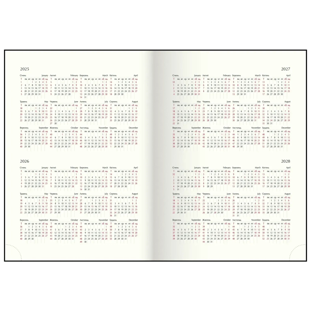 Тижневик Buromax датований 2026 MONOCHROME A5 бордовий (BM.2160-13) - фото 4 Тижневик Buromax датований 2026 MONOCHROME A5 бордовий (BM.2160-13) - фото 4