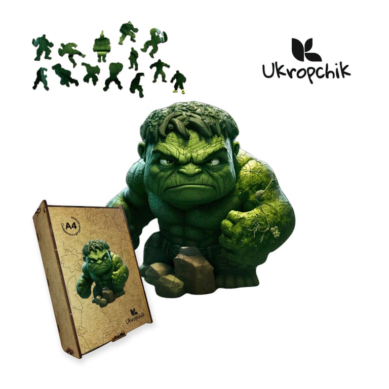 Пазл Ukropchik дерев'яний Супергерой Халк size - M в коробці з набором-рамкою (Hulk Superhero A4) - фото 1