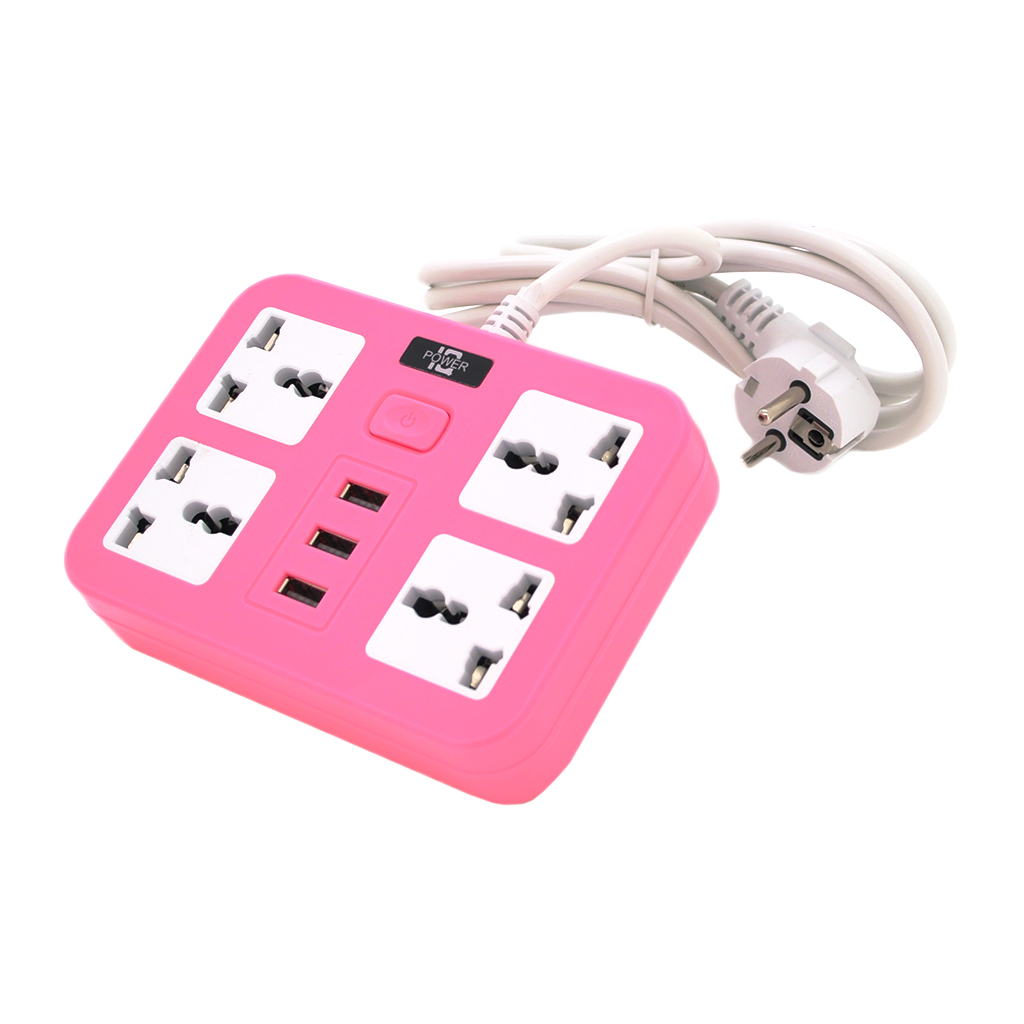 Мережевий фільтр живлення Voltronic TВ-Т15, 4роз, 3*USB Pink (ТВ-Т15-Pink) - фото 1