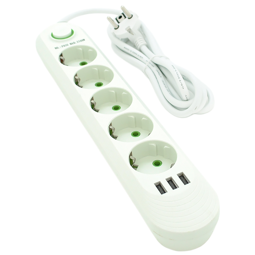 Мережевий фільтр живлення Voltronic F05U, 5роз EU, 3*USB White (F05U-White) - фото 1 Мережевий фільтр живлення Voltronic F05U, 5роз EU, 3*USB White (F05U-White) - фото 1