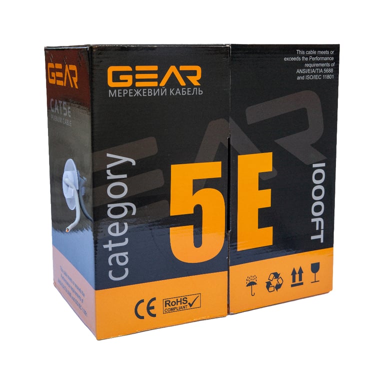 Кабель мережевий UTP 305м, cat.5e, CCA, 4*2*0,51, PVC, indoor, grey GEAR (GEC-UTPCCA051305) - фото 2