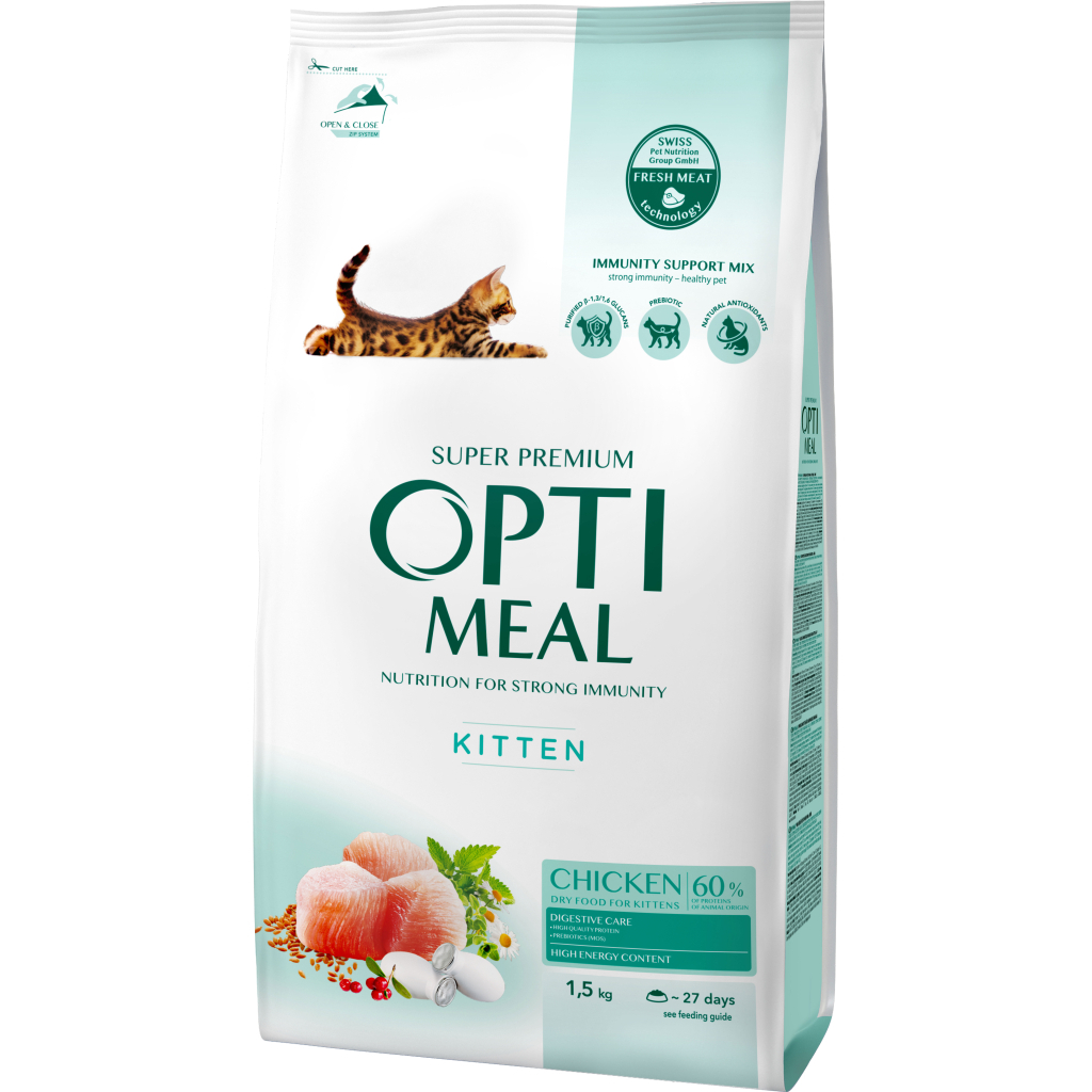 Сухий корм для кішок Optimeal для кошенят зі смаком курки 1.5 кг (4820215369664) - фото 3 Сухий корм для кішок Optimeal для кошенят зі смаком курки 1.5 кг (4820215369664) - фото 3