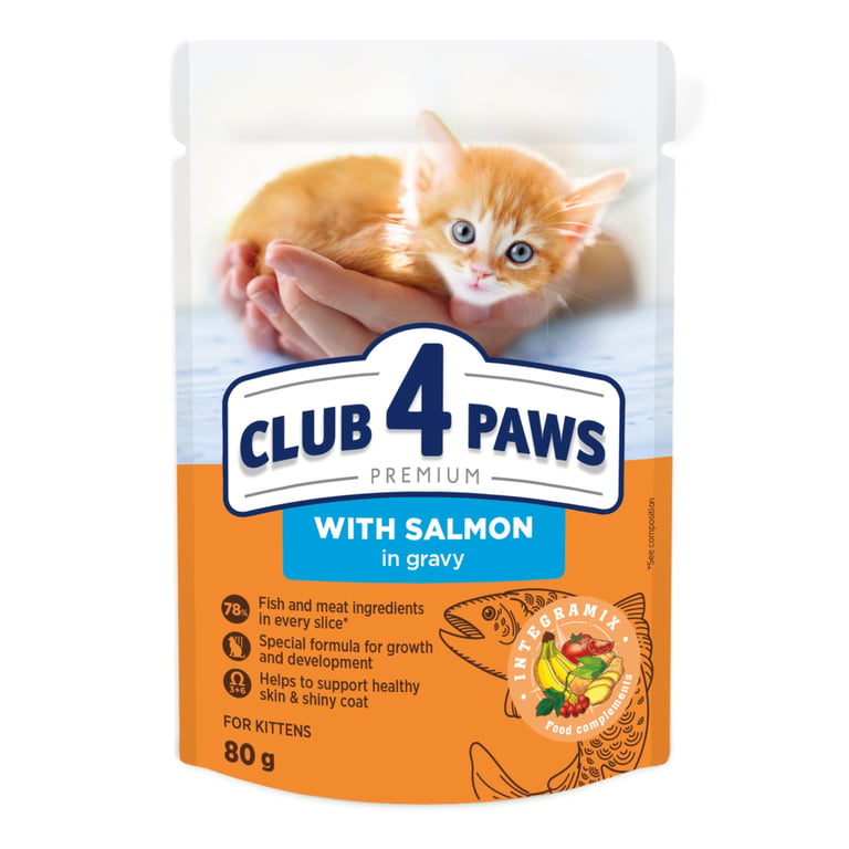 Вологий корм для кішок Club 4 Paws для кошенят з лососем 80 г (4820215369305) - фото 1