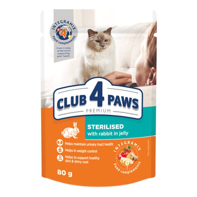 Вологий корм для кішок Club 4 Paws для стерилізованих з кроликом в желе 80 г (4820215367578) - фото 1