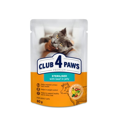 Вологий корм для кішок Club 4 Paws для стерилізованих з яловичиною в желе 80 г (4820215367585) - фото 1