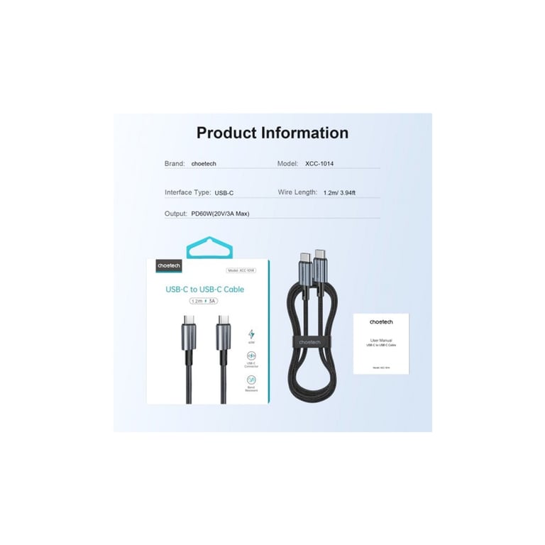 Дата кабель USB-C to USB-C 1.2m USB 2.0 60W Choetech (XCC-1014-BK) - фото 7