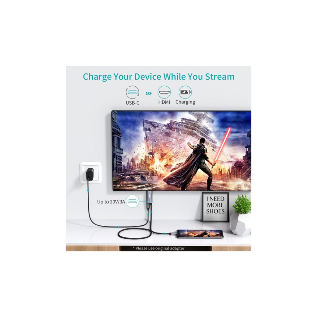 Кабель мультимедійний USB-C to HDMI M 1.8m 4K60Hz Choetech (XCH-M180GY) - фото 2 Кабель мультимедійний USB-C to HDMI M 1.8m 4K60Hz Choetech (XCH-M180GY) - фото 2