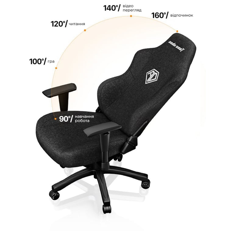 Крісло ігрове Anda Seat Phantom 3 Fabric Size L Black (AD18Y-06-B-F) - фото 4