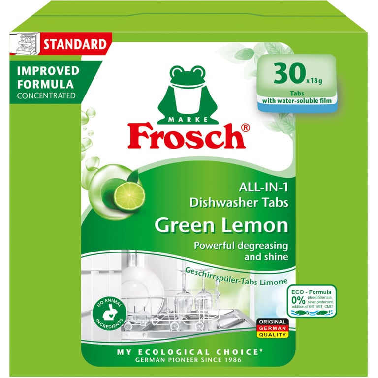 Таблетки для посудомийних машин Frosch Лимон 30 шт. (4001499963339/4009175965134) - фото 1