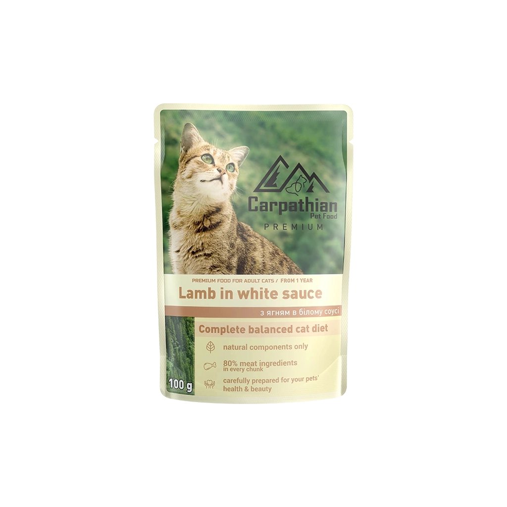 Вологий корм для кішок Carpathian Pet Food Ягня в білому соусі 100 г (4820111141180) - фото 1