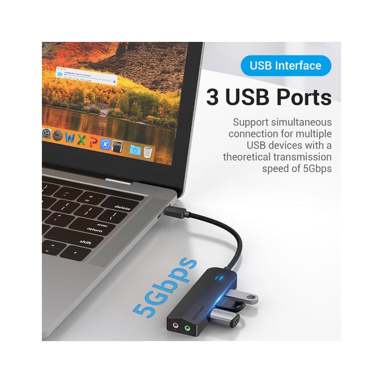 Концентратор Vention USB 3.1 Type-C to 3xUSB 3.0+MicroUSB+3.5mm Sound Adapter black (TGQBB) - фото 4