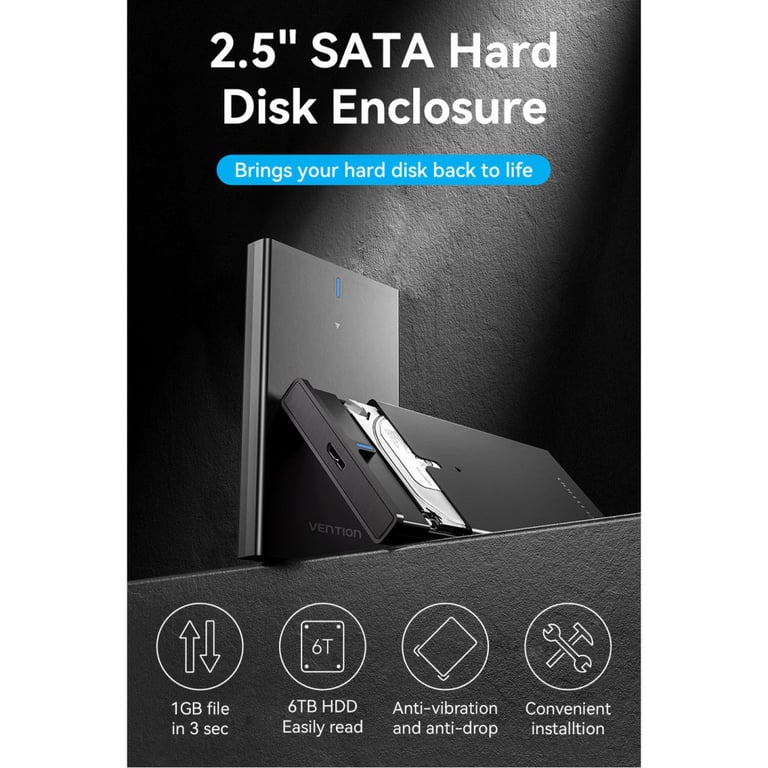 Кишеня зовнішня Vention 2.5" HDD/SSD USB 3.0 Micro-B Black (KPAB0) - фото 2