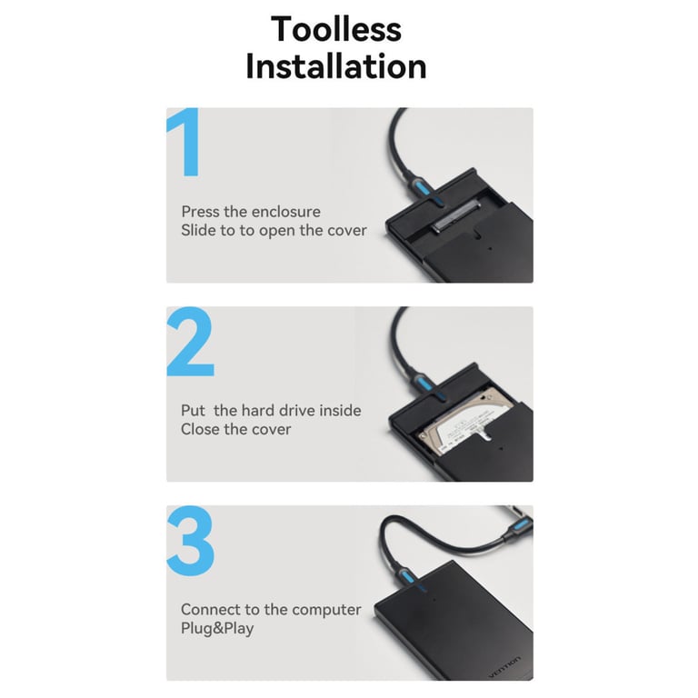Кишеня зовнішня Vention 2.5" HDD/SSD USB 3.0 Micro-B Black (KPAB0) - фото 7