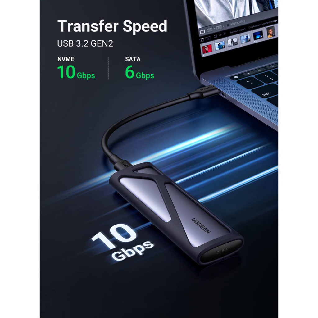 Кишеня зовнішня UGREEN SSD M.2 (NVME) M-KEY UGREEN 3.2 GEN2 CM400 gray (90264) - фото 5 Кишеня зовнішня UGREEN SSD M.2 (NVME) M-KEY UGREEN 3.2 GEN2 CM400 gray (90264) - фото 5