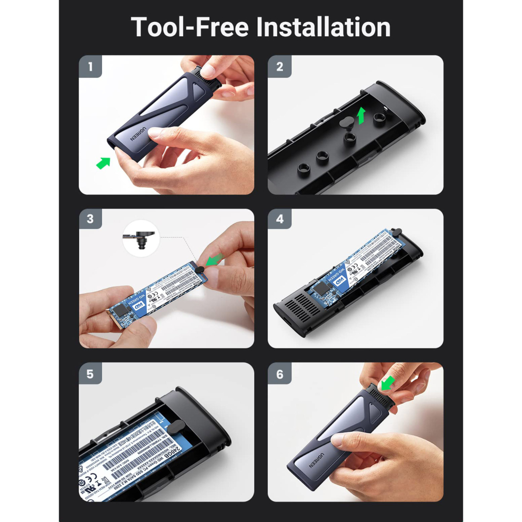 Кишеня зовнішня UGREEN SSD M.2 (NVME) M-KEY UGREEN 3.2 GEN2 CM400 gray (90264) - фото 7 Кишеня зовнішня UGREEN SSD M.2 (NVME) M-KEY UGREEN 3.2 GEN2 CM400 gray (90264) - фото 7