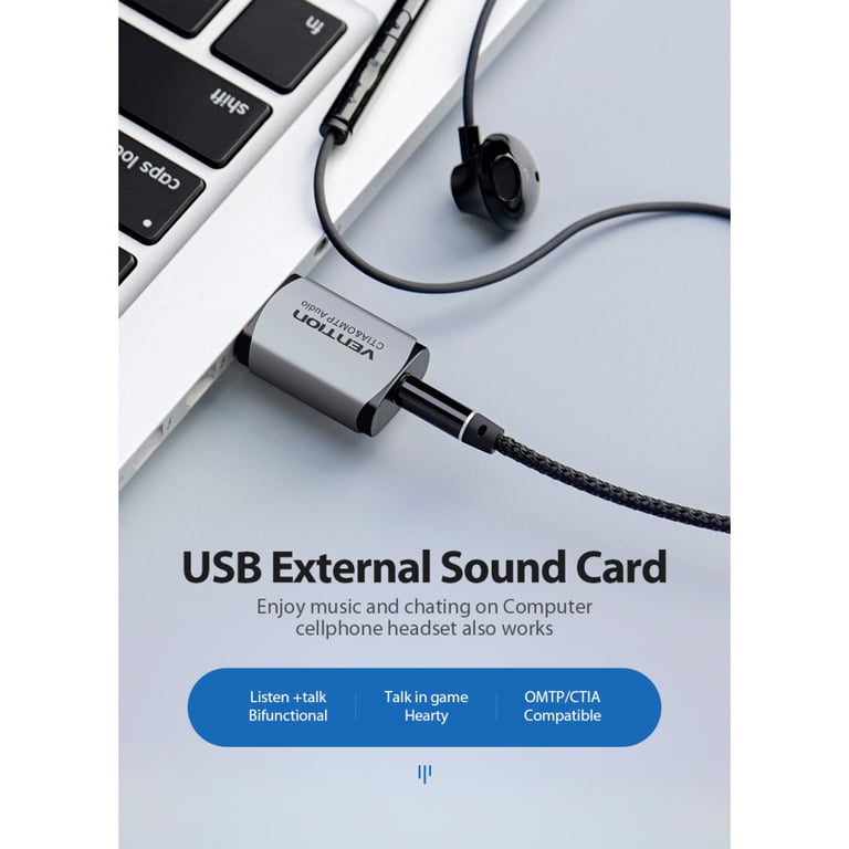 Звукова плата Vention Audio USB 1х3,5mm jack 4pin Metal (OMTP-CTIA) (CDLH0) - фото 2