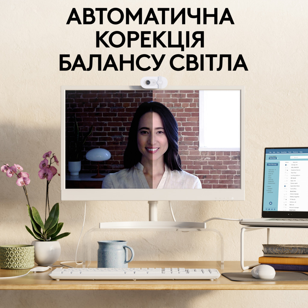 Веб-камера Logitech Brio 100 Full HD Off-White (960-001617) - фото 3 Веб-камера Logitech Brio 100 Full HD Off-White (960-001617) - фото 3