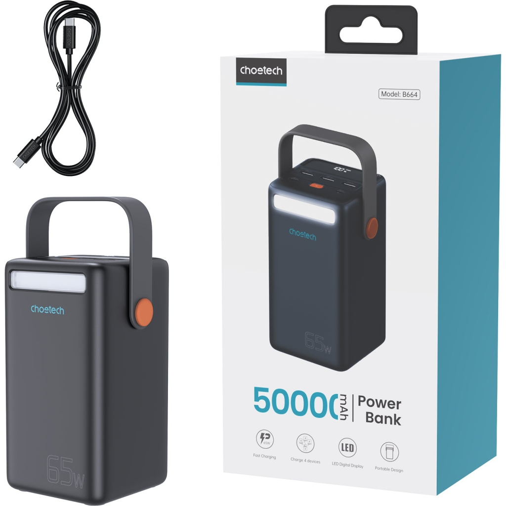 Батарея універсальна Choetech 50000mAh, PD/3.0/65W, QC/3.0/18W, USB-C, 3*USB-A, mirco USB, LED Light (B664-CCBE) - фото 3 Батарея універсальна Choetech 50000mAh, PD/3.0/65W, QC/3.0/18W, USB-C, 3*USB-A, mirco USB, LED Light (B664-CCBE) - фото 3