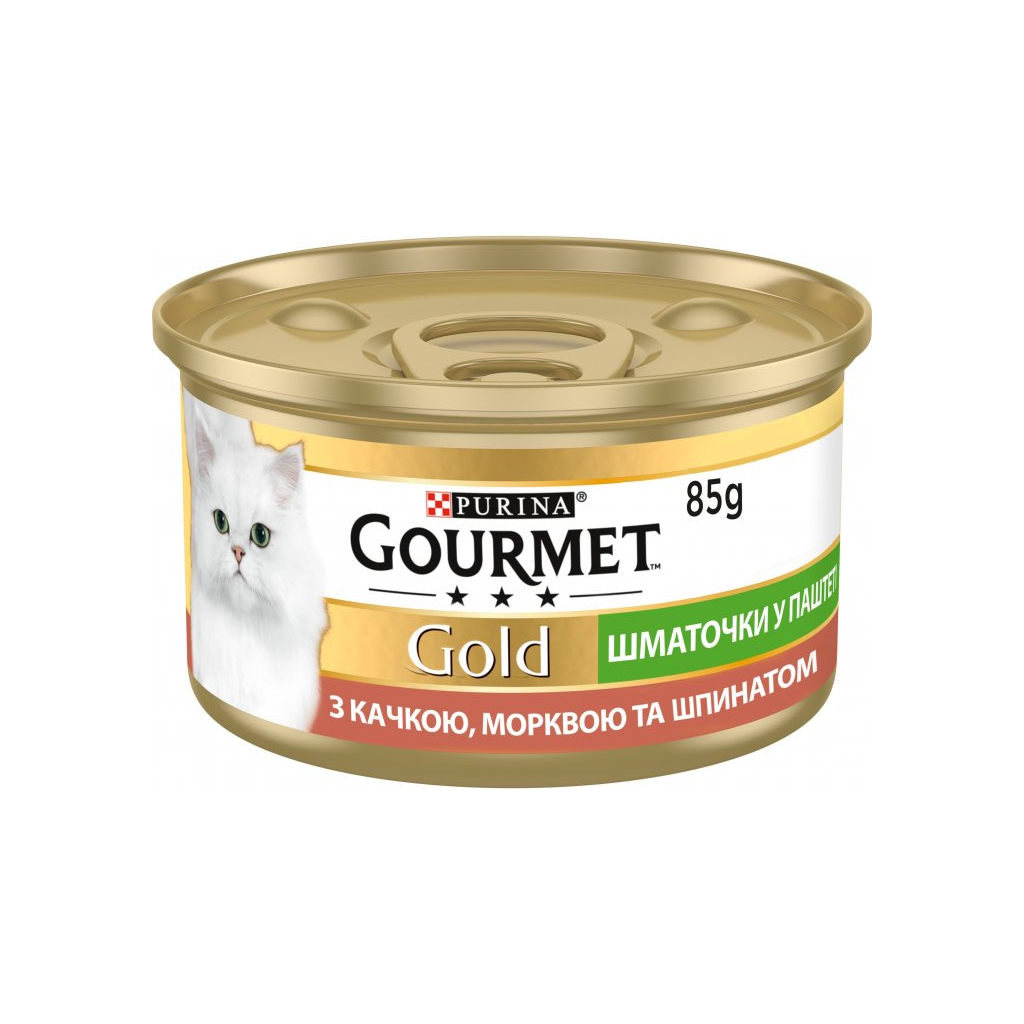 Паштет для котів Purina Gourmet Gold. З качкою, морквою і шпинатом. Шматочки в паштеті 85 г (7613033728778) - фото 1 Паштет для котів Purina Gourmet Gold. З качкою, морквою і шпинатом. Шматочки в паштеті 85 г (7613033728778) - фото 1
