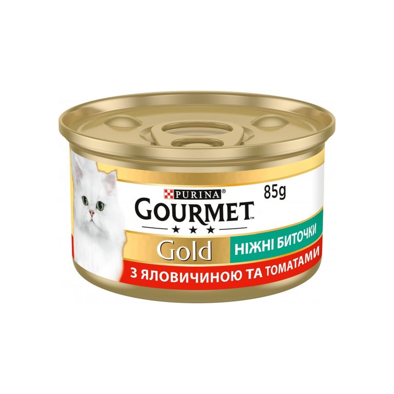 Вологий корм для кішок Purina Gourmet Gold. Ніжні биточки з яловичиною і томатами 85 г (7613035442474) - фото 1