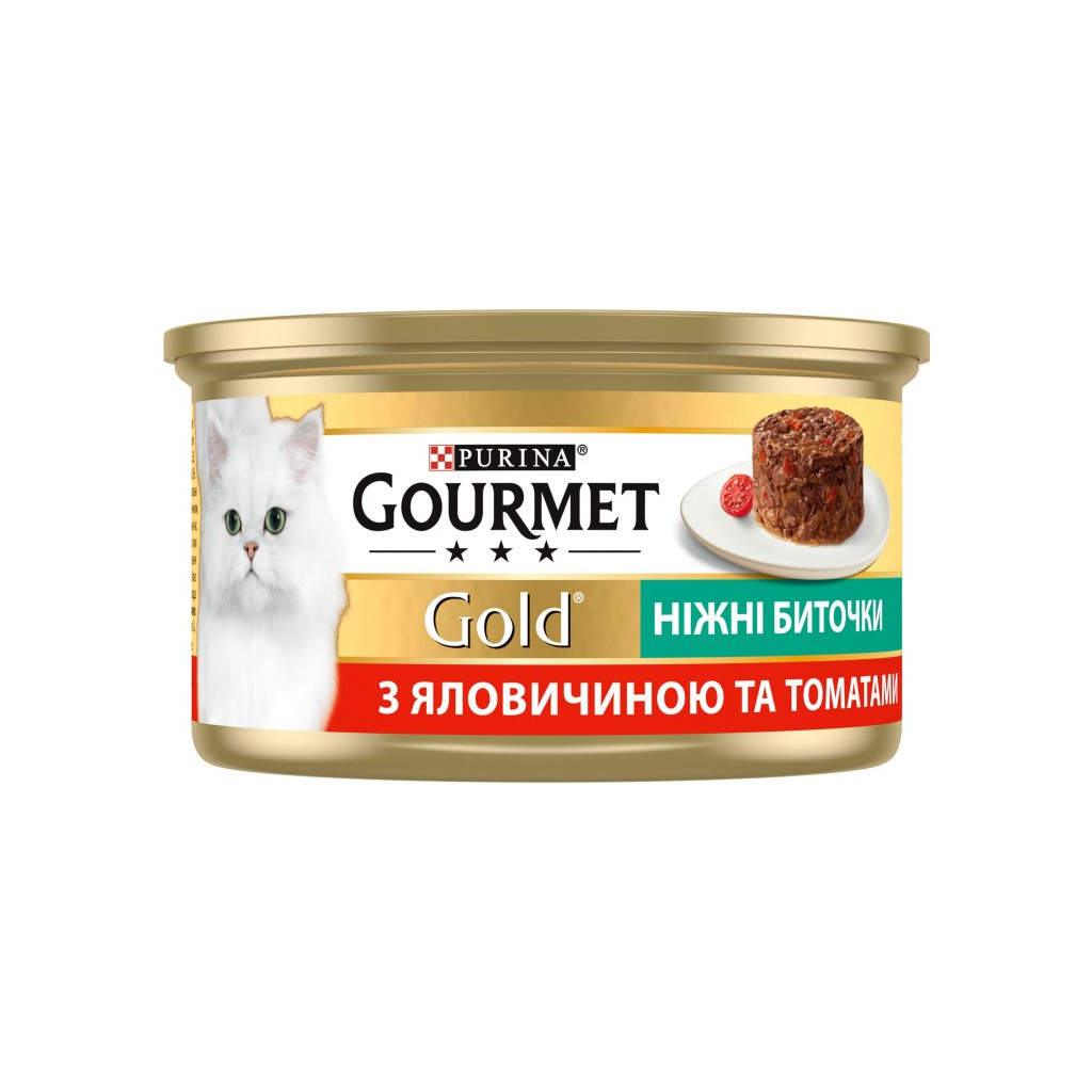 Вологий корм для кішок Purina Gourmet Gold. Ніжні биточки з яловичиною і томатами 85 г (7613035442474) - фото 2 Вологий корм для кішок Purina Gourmet Gold. Ніжні биточки з яловичиною і томатами 85 г (7613035442474) - фото 2