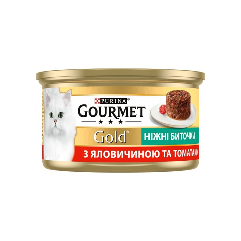 Вологий корм для кішок Purina Gourmet Gold. Ніжні биточки з яловичиною і томатами 85 г (7613035442474) - фото 2