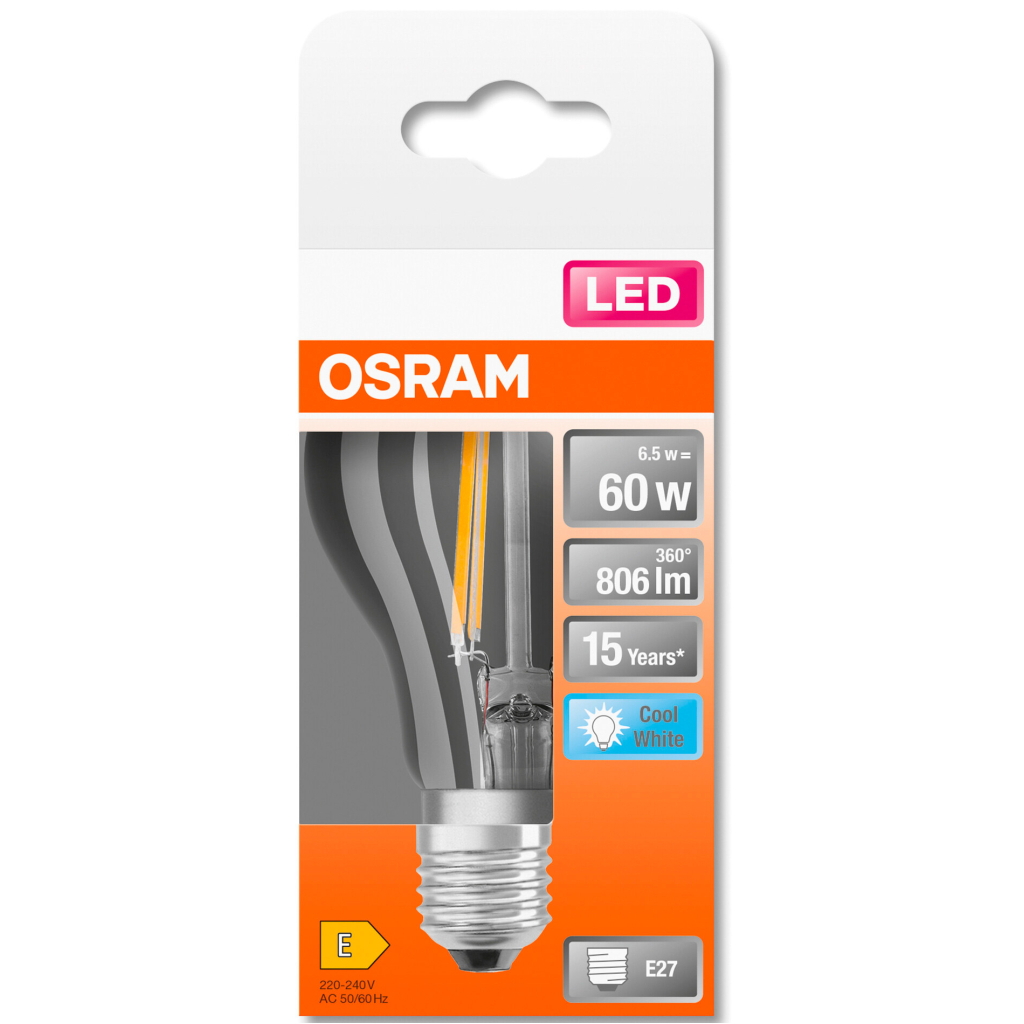 Лампочка Osram LED CL A60 6,5W/840 230V FIL E27 (4058075112308) - фото 4 Лампочка Osram LED CL A60 6,5W/840 230V FIL E27 (4058075112308) - фото 4