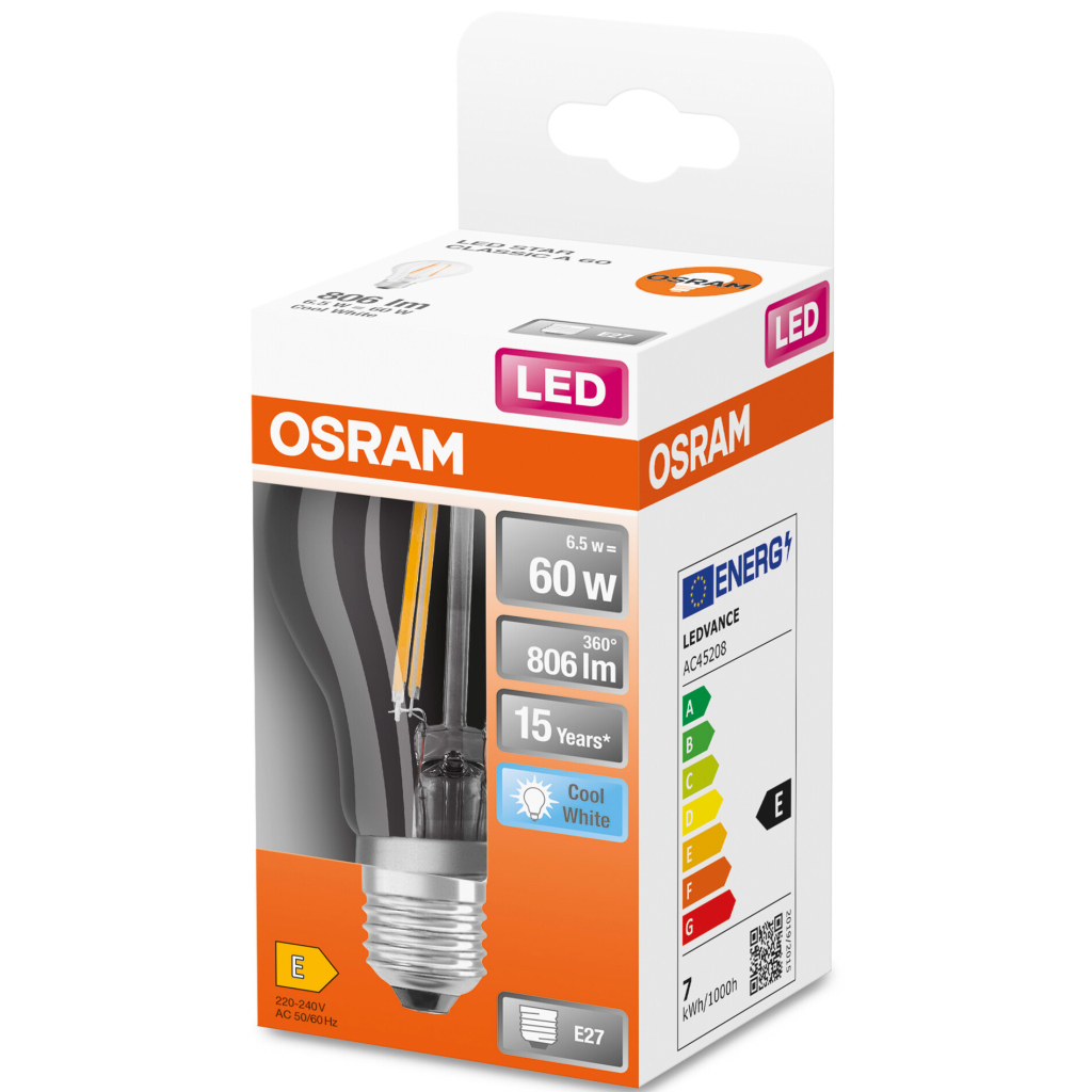 Лампочка Osram LED CL A60 6,5W/840 230V FIL E27 (4058075112308) - фото 5 Лампочка Osram LED CL A60 6,5W/840 230V FIL E27 (4058075112308) - фото 5
