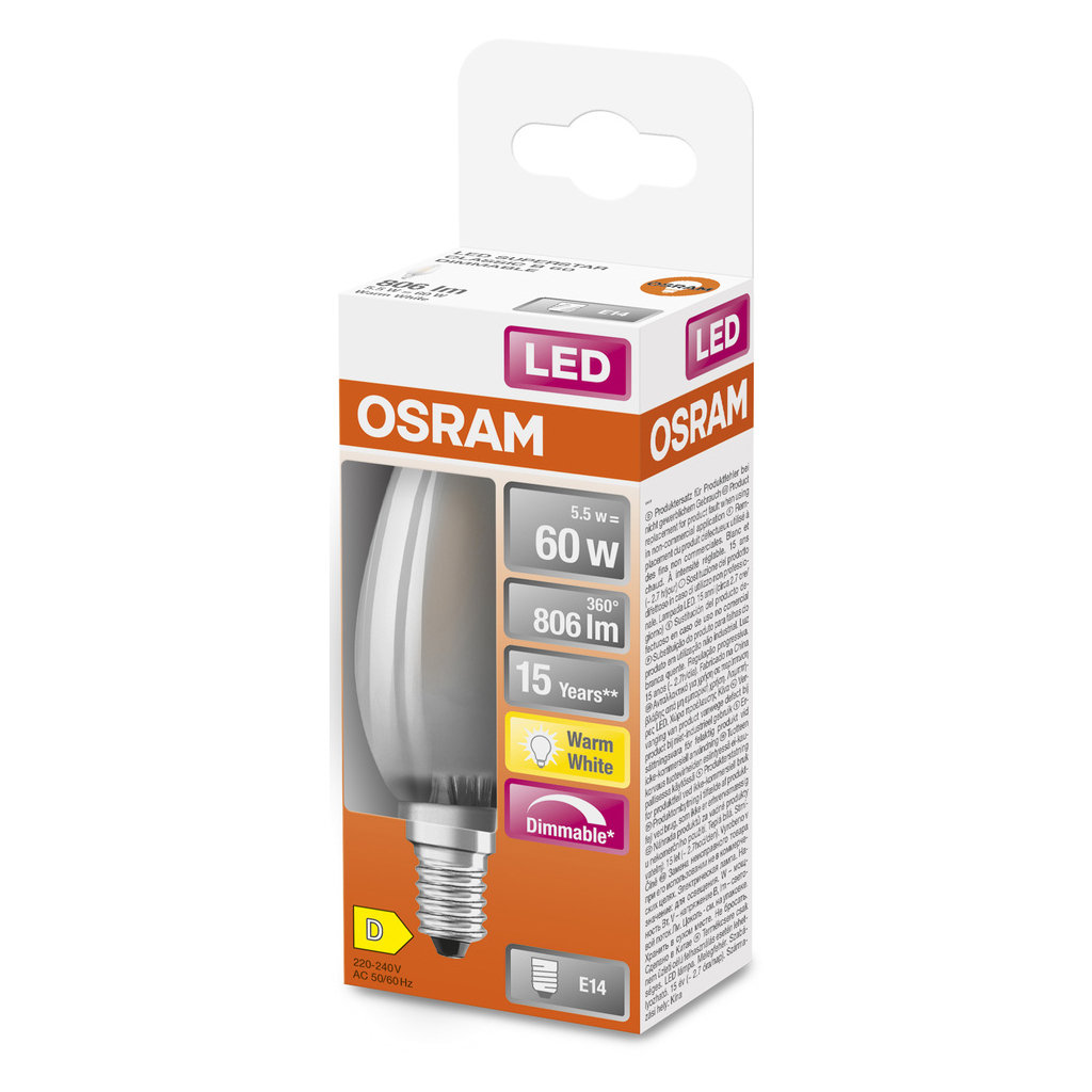 Лампочка Osram LED CL B60 DIM 6,5W/827 230V GL FR E14 (4058075434486) - фото 3 Лампочка Osram LED CL B60 DIM 6,5W/827 230V GL FR E14 (4058075434486) - фото 3