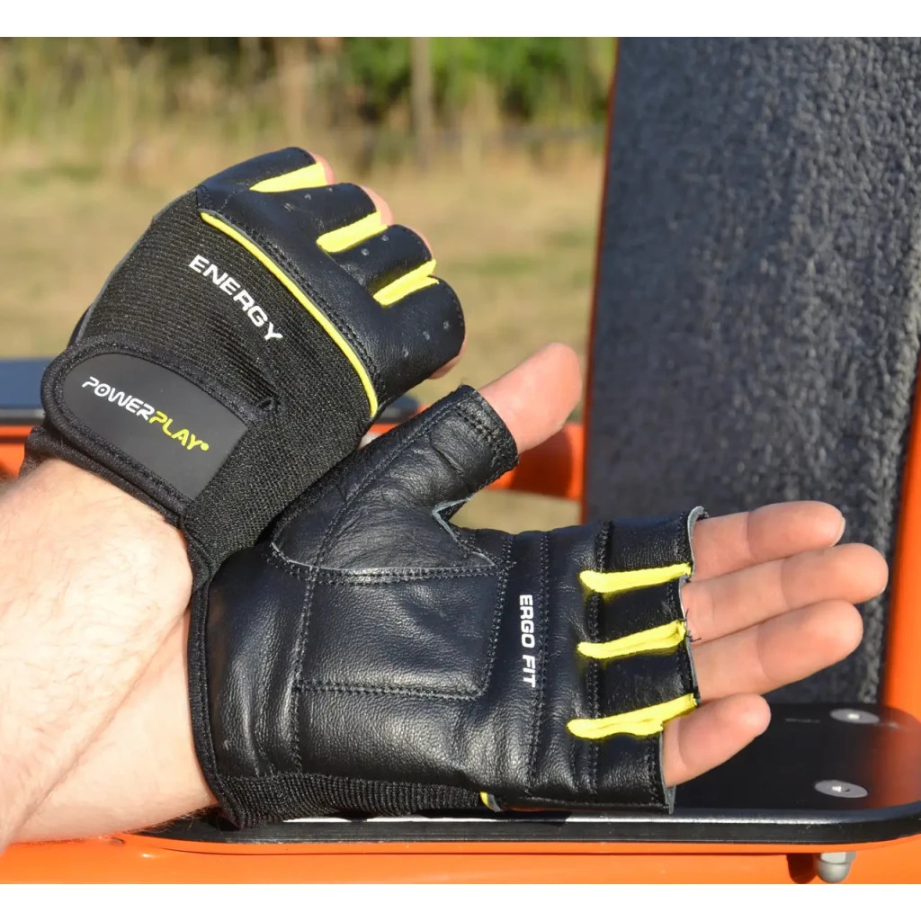 Рукавички для фітнесу PowerPlay 9058 Energy чорно-жовті M (PP_9058_M_Energy) - фото 4 Рукавички для фітнесу PowerPlay 9058 Energy чорно-жовті M (PP_9058_M_Energy) - фото 4