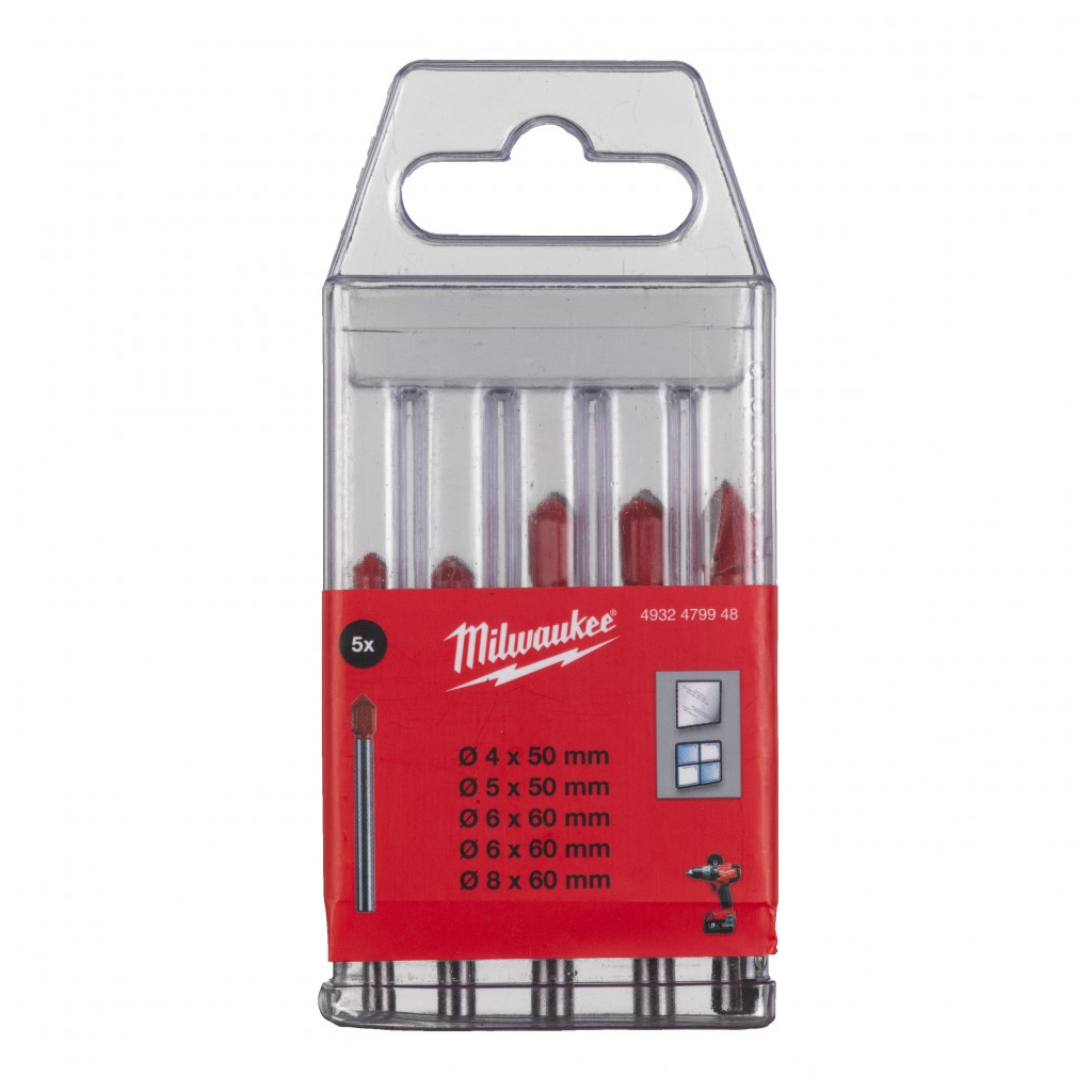 Набір свердл Milwaukee по склу та плитці GENII 1x4x50, 1x5x50, 2x6x60, 1x8x60, 5 шт (4932479948) - фото 1 Набір свердл Milwaukee по склу та плитці GENII 1x4x50, 1x5x50, 2x6x60, 1x8x60, 5 шт (4932479948) - фото 1