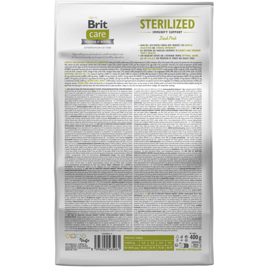 Сухий корм для кішок Brit Care Cat GF Sterilized Immunity Support зі свининою 400 г (8595602565061) - фото 2 Сухий корм для кішок Brit Care Cat GF Sterilized Immunity Support зі свининою 400 г (8595602565061) - фото 2