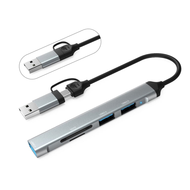 Концентратор Dynamode 5-in-1 USB Type-C/Type-A to 1хUSB3.0, 2xUSB 2.0, card-reader SD/MicroSD (DM-UH-514) - фото 1