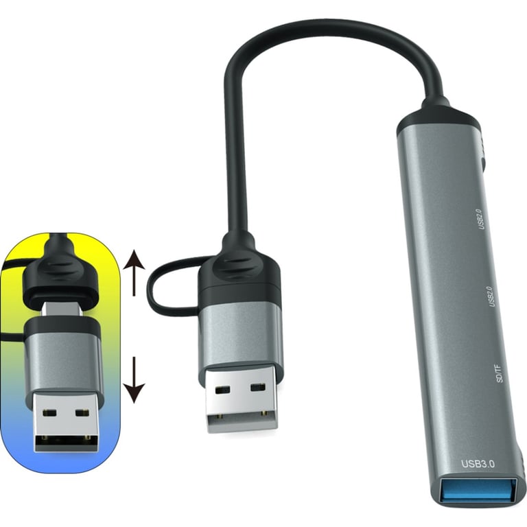Концентратор Dynamode 5-in-1 USB Type-C/Type-A to 1хUSB3.0, 2xUSB 2.0, card-reader SD/MicroSD (DM-UH-514) - фото 5