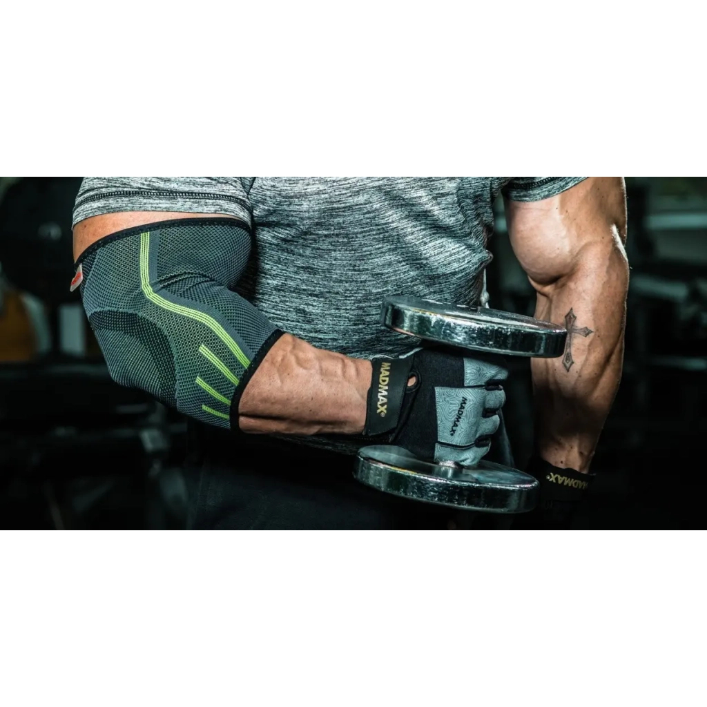 Фіксатор ліктя MadMax MFA-283 3D Compressive elbow support Dark grey/Neon green S (MFA-283_S) - фото 10 Фіксатор ліктя MadMax MFA-283 3D Compressive elbow support Dark grey/Neon green S (MFA-283_S) - фото 10