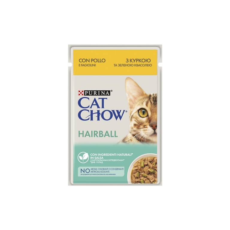 Вологий корм для кішок Purina Cat Chow Hairball з куркою та зеленою квасолею в желе 85г (7613037031393) - фото 1