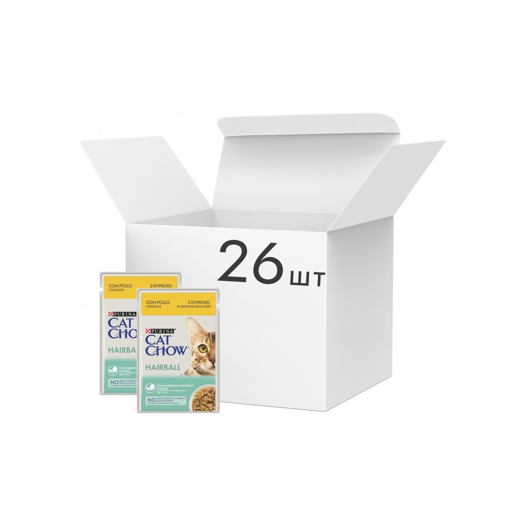 Вологий корм для кішок Purina Cat Chow Hairball з куркою та зеленою квасолею в желе 85г (7613037031393) - фото 2 Вологий корм для кішок Purina Cat Chow Hairball з куркою та зеленою квасолею в желе 85г (7613037031393) - фото 2