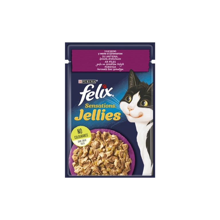 Вологий корм для кішок Purina Felix Sensations Jellies з качкою та шпинатом у желе 85 г (7613039831281) - фото 1