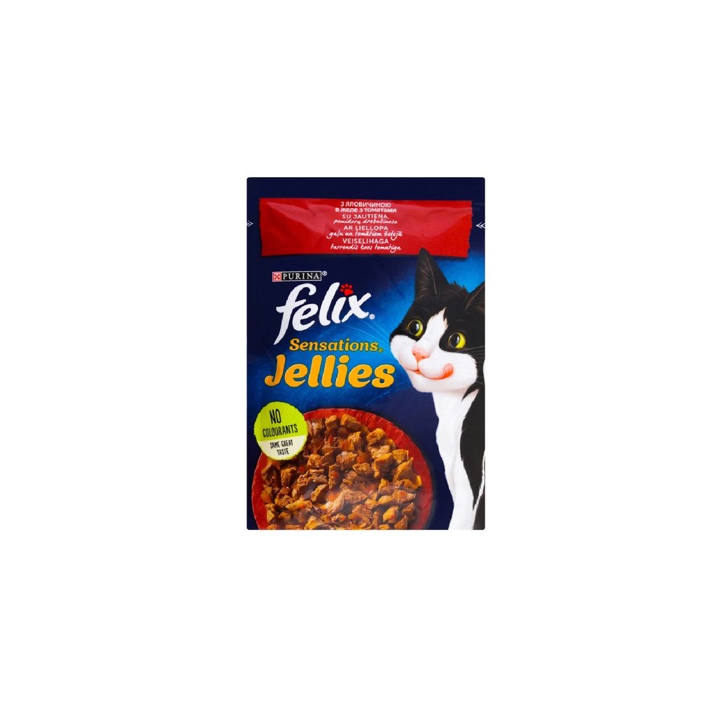 Вологий корм для кішок Purina Felix Sensations Jellies з яловичиною та томатами в желе 85 г (7613039831724) - фото 1 Вологий корм для кішок Purina Felix Sensations Jellies з яловичиною та томатами в желе 85 г (7613039831724) - фото 1