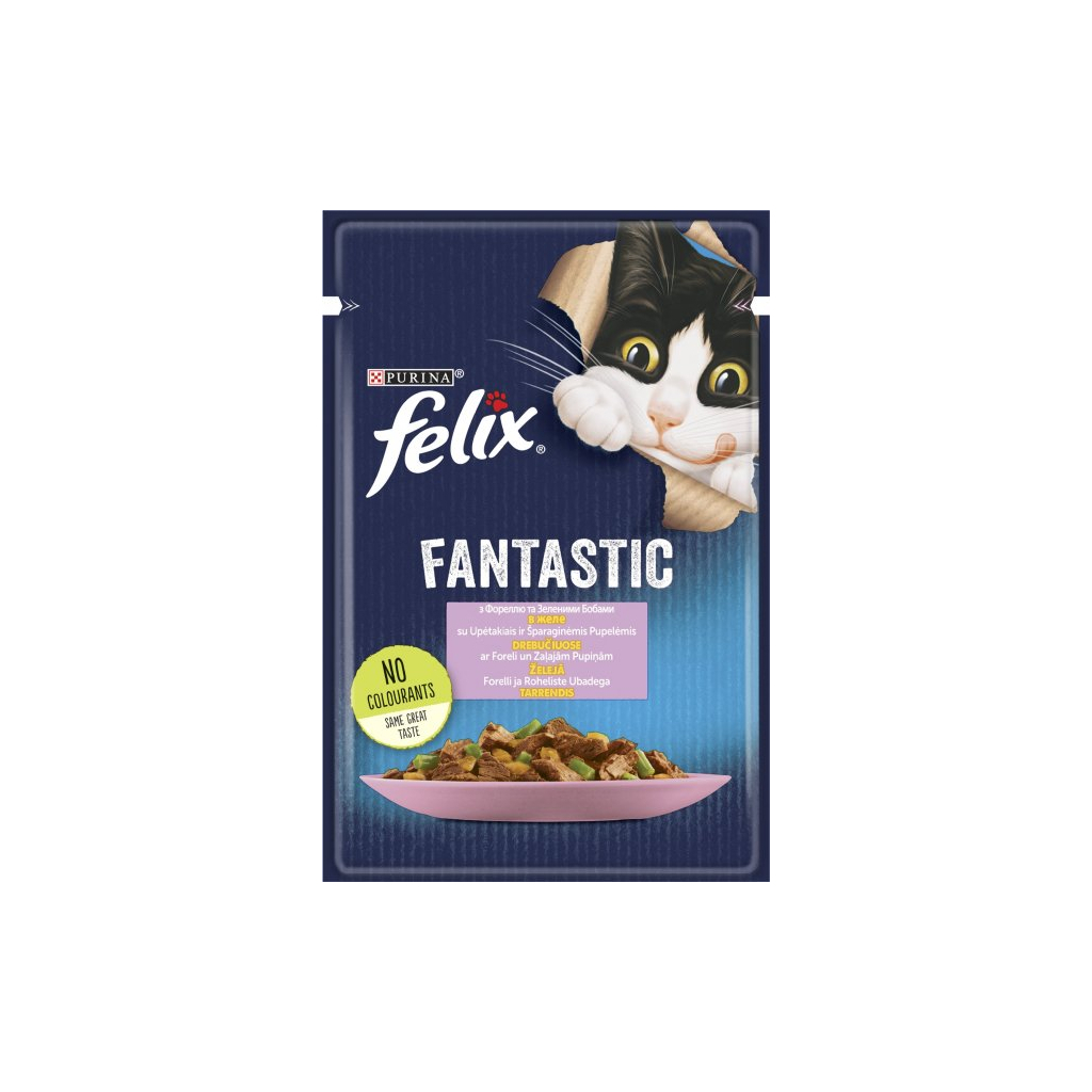Вологий корм для кішок Purina Felix Fantastic з фореллю та зеленими бобами в желе 85 г (7613039841617) - фото 1