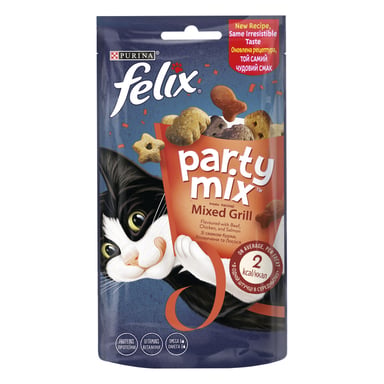 Ласощі для котів Purina Felix Party Mix Гриль Мікс з куркою, яловичиною та лососем 60 г (7613287631404) - фото 1