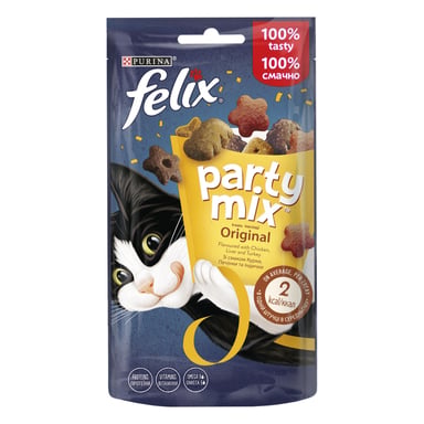 Ласощі для котів Purina Felix Party Mix Ориджинал Мікс з куркою, печінкою та індичкою 60 г (7613287631459) - фото 1