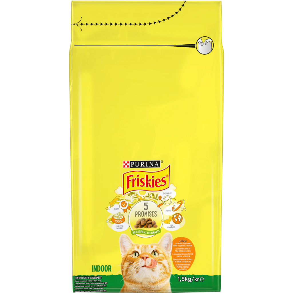 Сухий корм для кішок Purina Friskies Indoor з куркою та овочами 1.5 кг (7613031341887) - фото 2 Сухий корм для кішок Purina Friskies Indoor з куркою та овочами 1.5 кг (7613031341887) - фото 2