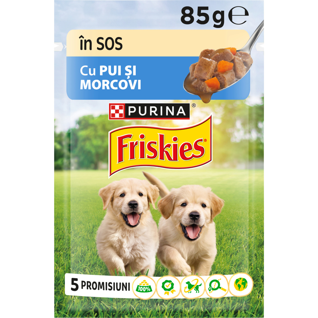 Вологий корм для собак Purina Friskies Junior з куркою та морквою у підливці 85 г (7613035800861/8445290751096) - фото 1