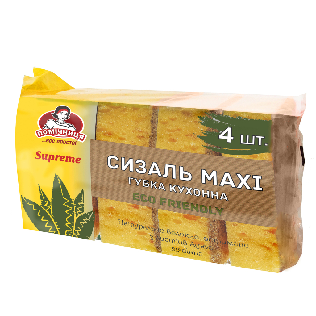 Губки кухонні Помічниця Сизаль Maxi Supreme 4 шт. (4820212004766) - головне фото